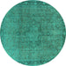 Round Oriental Turquoise Industrial Rug, urb3107turq