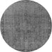 Round Machine Washable Oriental Gray Industrial Rug, wshurb3107gry