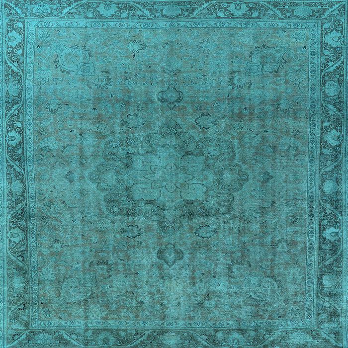 Square Machine Washable Oriental Light Blue Industrial Rug, wshurb3107lblu