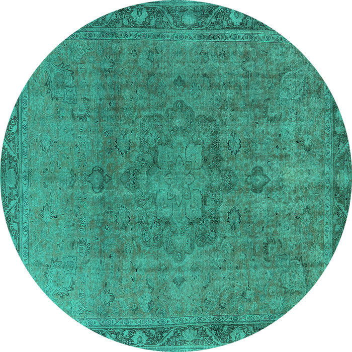 Round Machine Washable Oriental Turquoise Industrial Area Rugs, wshurb3107turq