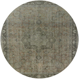 Round Mid-Century Modern Brown Oriental Rug, urb3107