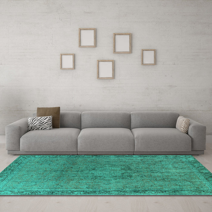 Machine Washable Oriental Turquoise Industrial Area Rugs in a Living Room,, wshurb3107turq