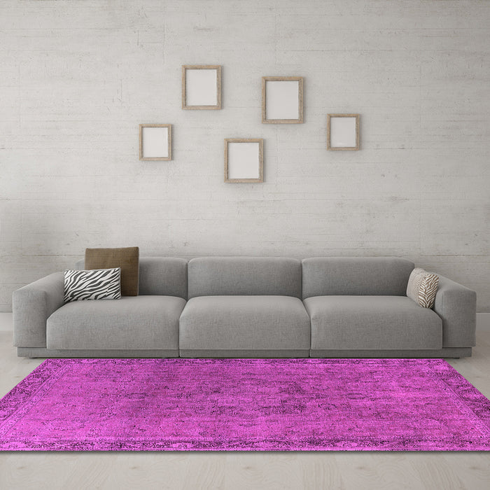Machine Washable Oriental Pink Industrial Rug in a Living Room, wshurb3107pnk