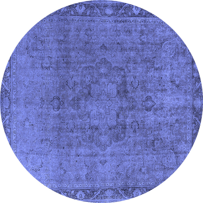 Round Machine Washable Oriental Blue Industrial Rug, wshurb3107blu
