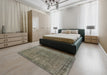 Mid-Century Modern Brown Oriental Rug in a Bedroom, urb3107