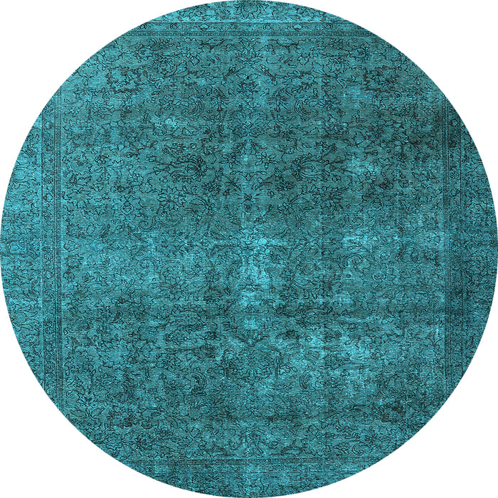 Round Machine Washable Oriental Light Blue Industrial Rug, wshurb3108lblu
