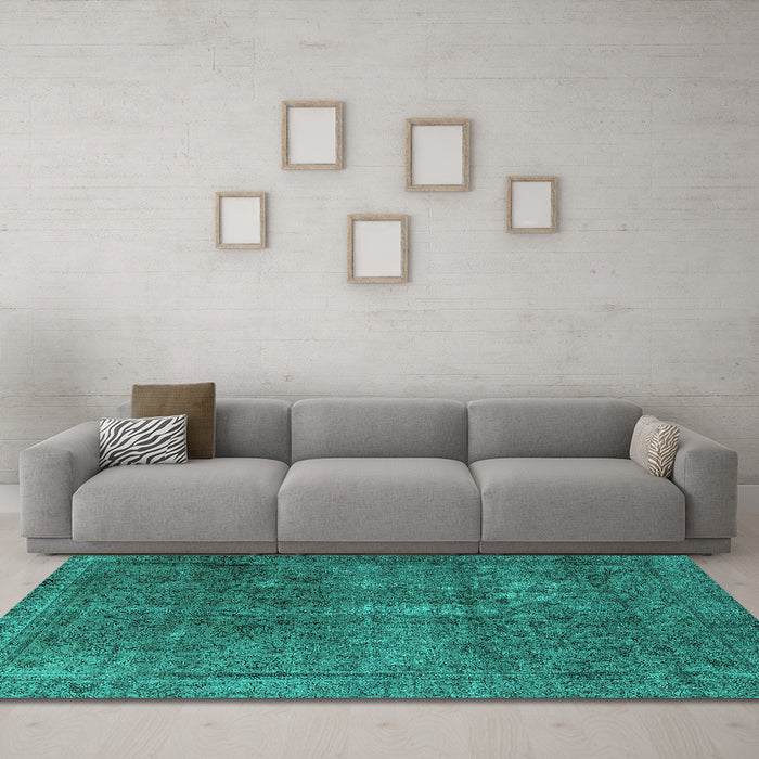 Machine Washable Oriental Turquoise Industrial Area Rugs in a Living Room,, wshurb3108turq