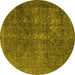 Round Machine Washable Oriental Yellow Industrial Rug, wshurb3108yw