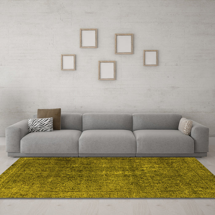Machine Washable Oriental Yellow Industrial Rug in a Living Room, wshurb3108yw