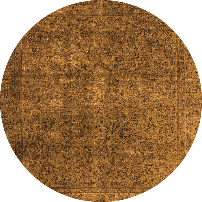 Round Machine Washable Oriental Orange Industrial Area Rugs, wshurb3108org