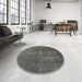 Round Mid-Century Modern Charcoal Gray Oriental Rug in a Office, urb3108