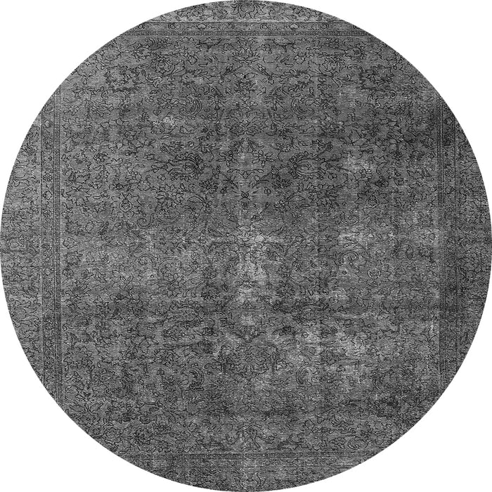 Round Machine Washable Oriental Gray Industrial Rug, wshurb3108gry