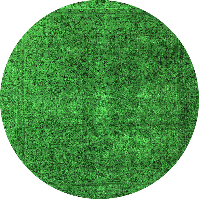 Round Machine Washable Oriental Green Industrial Area Rugs, wshurb3108grn