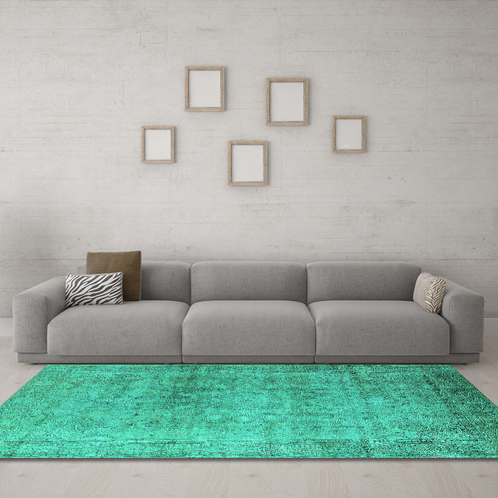 Machine Washable Oriental Turquoise Industrial Area Rugs in a Living Room,, wshurb3109turq