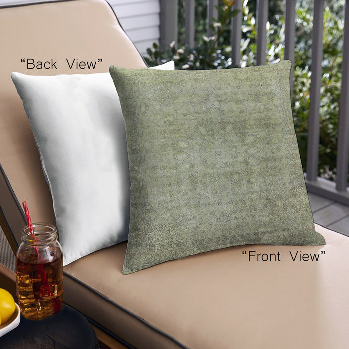 Front View of Mid-Century Modern Urban Square Olive Green Throw Pillow, 18 inch by 18 inch, pwurb3109