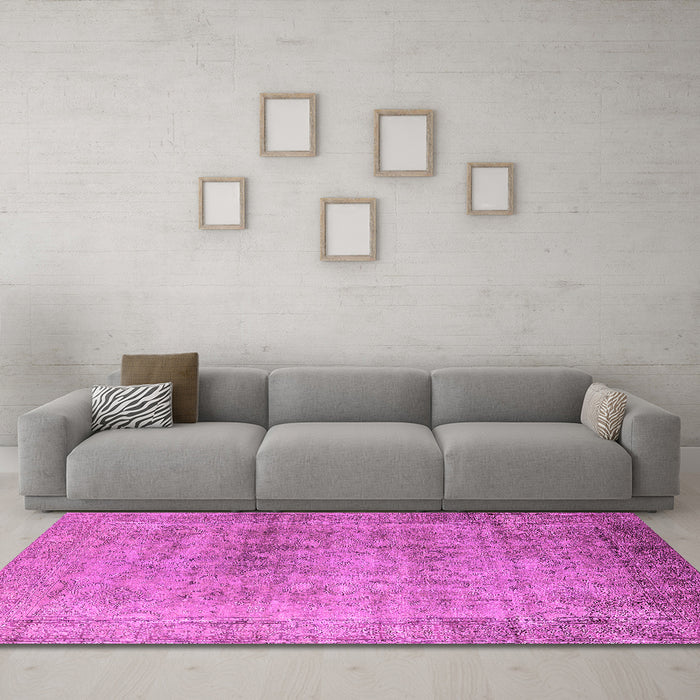 Machine Washable Oriental Pink Industrial Rug in a Living Room, wshurb3109pnk