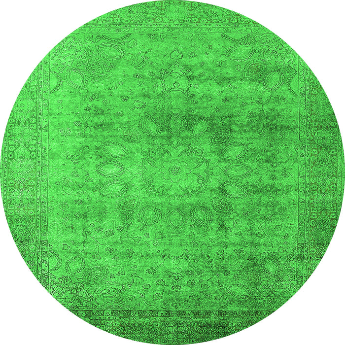 Round Machine Washable Oriental Green Industrial Area Rugs, wshurb3109grn