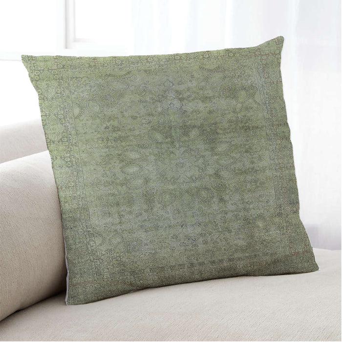 Lifestyle Image of Mid-Century Modern Urban Square Olive Green Throw Pillow, 18 inch by 18 inch, pwurb3109
