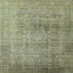 Square Mid-Century Modern Olive Green Oriental Rug, urb3109