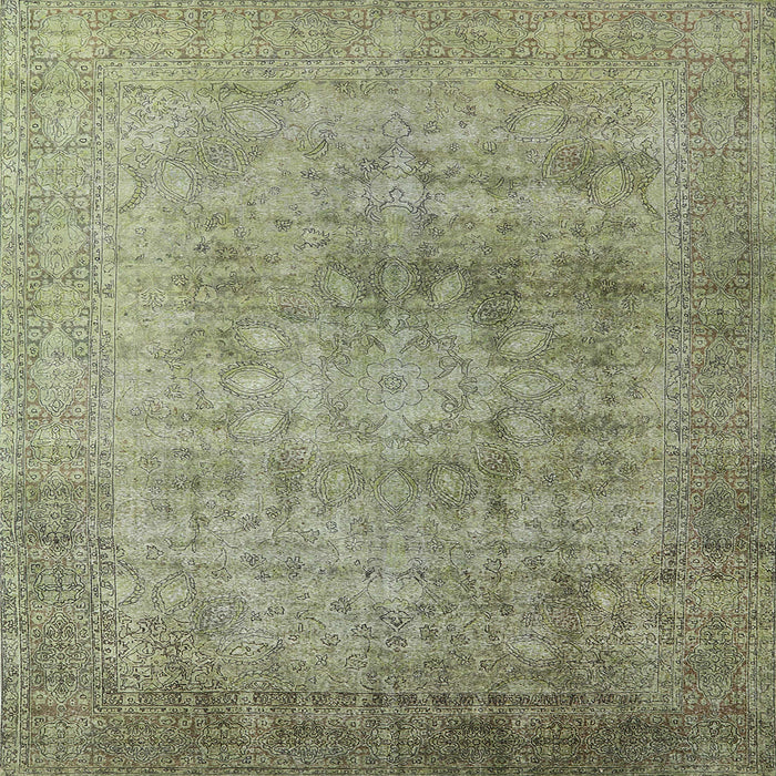 Square Mid-Century Modern Olive Green Oriental Rug, urb3109
