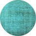 Round Machine Washable Oriental Light Blue Industrial Rug, wshurb3109lblu