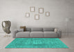 Machine Washable Oriental Turquoise Industrial Area Rugs in a Living Room,, wshurb3110turq