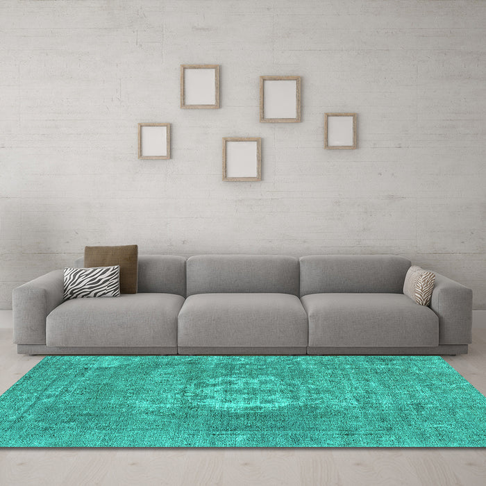 Machine Washable Oriental Turquoise Industrial Area Rugs in a Living Room,, wshurb3110turq