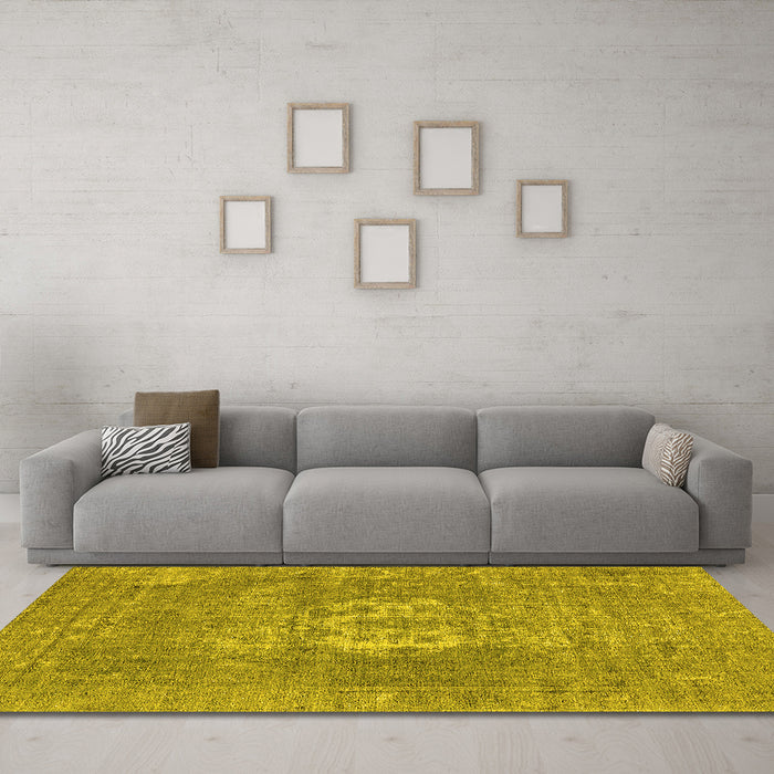 Machine Washable Oriental Yellow Industrial Rug in a Living Room, wshurb3110yw
