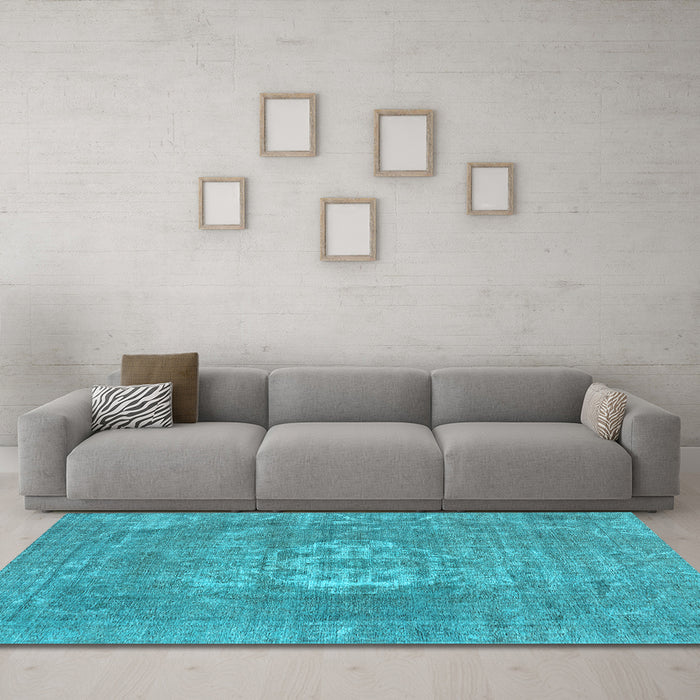 Machine Washable Oriental Light Blue Industrial Rug in a Living Room, wshurb3110lblu