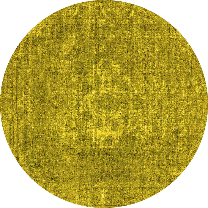 Round Machine Washable Oriental Yellow Industrial Rug, wshurb3110yw