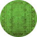 Round Machine Washable Oriental Green Industrial Area Rugs, wshurb3111grn