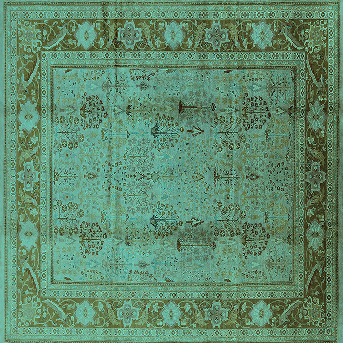 Square Machine Washable Oriental Turquoise Industrial Area Rugs, wshurb3111turq