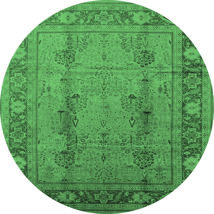 Round Oriental Emerald Green Industrial Rug, urb3111emgrn