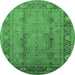 Round Oriental Emerald Green Industrial Rug, urb3111emgrn