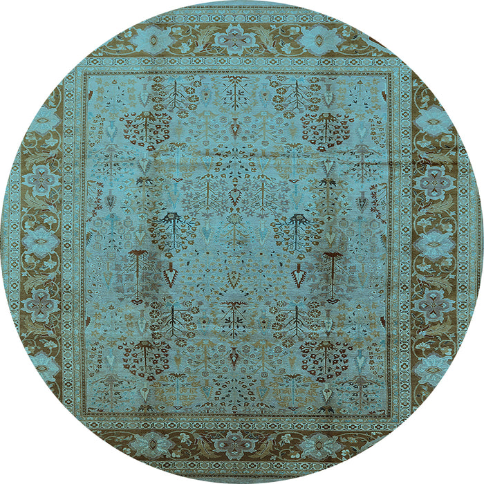 Round Machine Washable Oriental Light Blue Industrial Rug, wshurb3111lblu