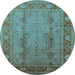 Round Machine Washable Oriental Light Blue Industrial Rug, wshurb3111lblu