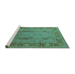 Sideview of Machine Washable Oriental Turquoise Industrial Area Rugs, wshurb3111turq