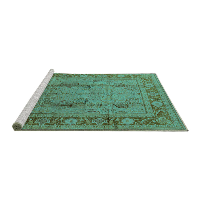 Sideview of Machine Washable Oriental Turquoise Industrial Area Rugs, wshurb3111turq