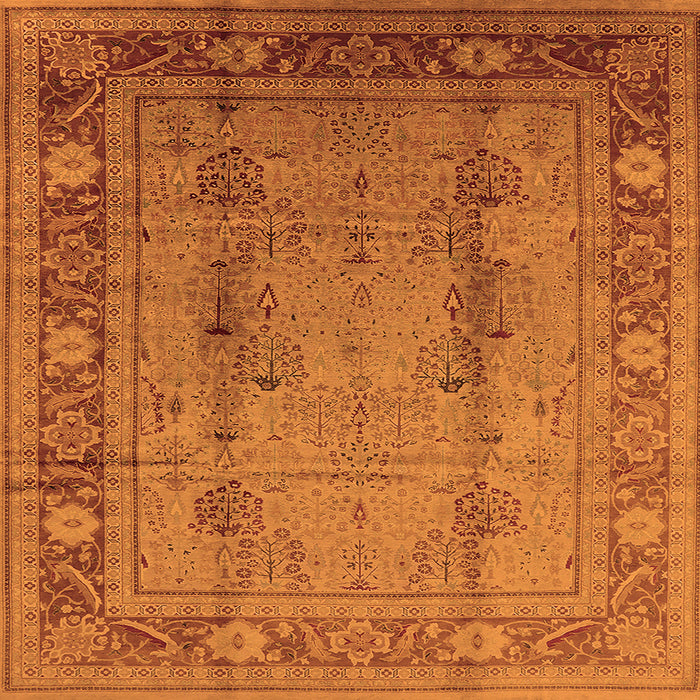 Square Machine Washable Oriental Orange Industrial Area Rugs, wshurb3111org