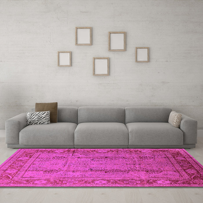 Machine Washable Oriental Pink Industrial Rug in a Living Room, wshurb3111pnk