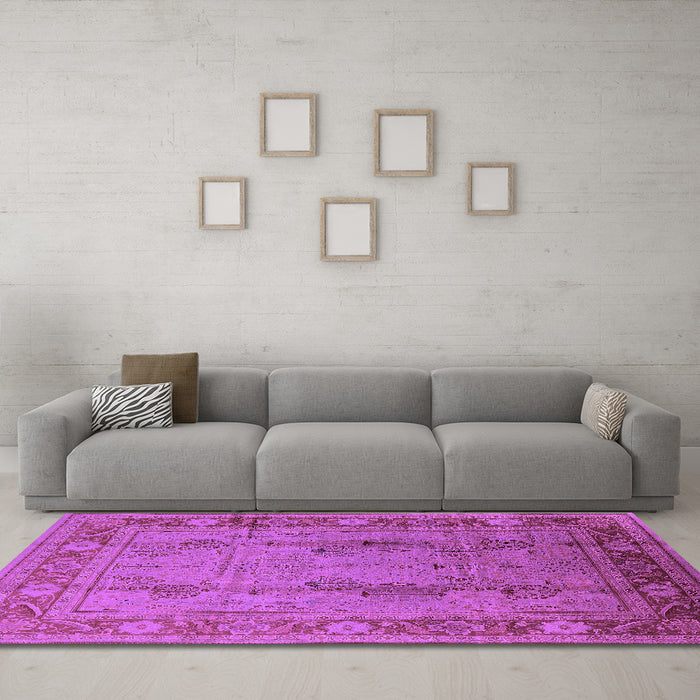 Machine Washable Oriental Purple Industrial Area Rugs in a Living Room, wshurb3111pur