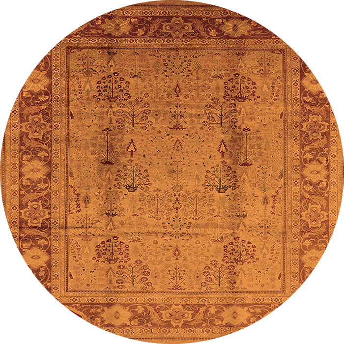 Round Machine Washable Oriental Orange Industrial Area Rugs, wshurb3111org