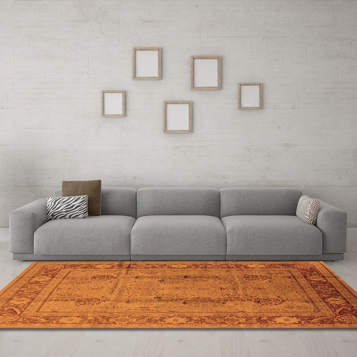 Machine Washable Oriental Orange Industrial Area Rugs in a Living Room, wshurb3111org