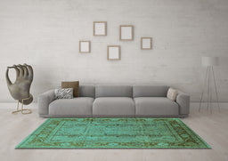 Machine Washable Oriental Turquoise Industrial Area Rugs in a Living Room,, wshurb3111turq