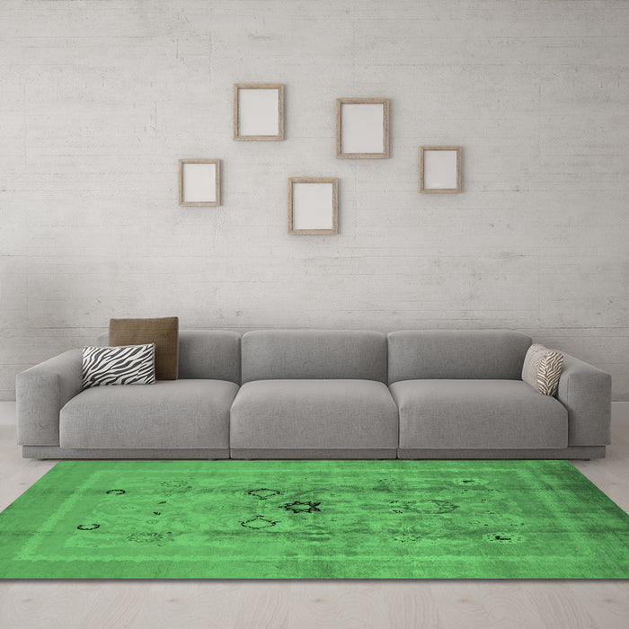 Machine Washable Oriental Emerald Green Industrial Area Rugs in a Living Room,, wshurb3112emgrn