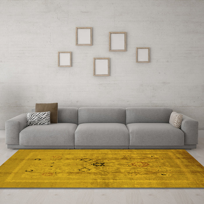Machine Washable Oriental Yellow Industrial Rug in a Living Room, wshurb3112yw