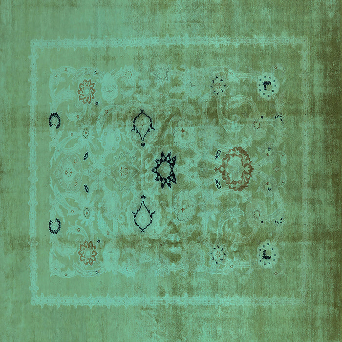 Square Machine Washable Oriental Turquoise Industrial Area Rugs, wshurb3112turq