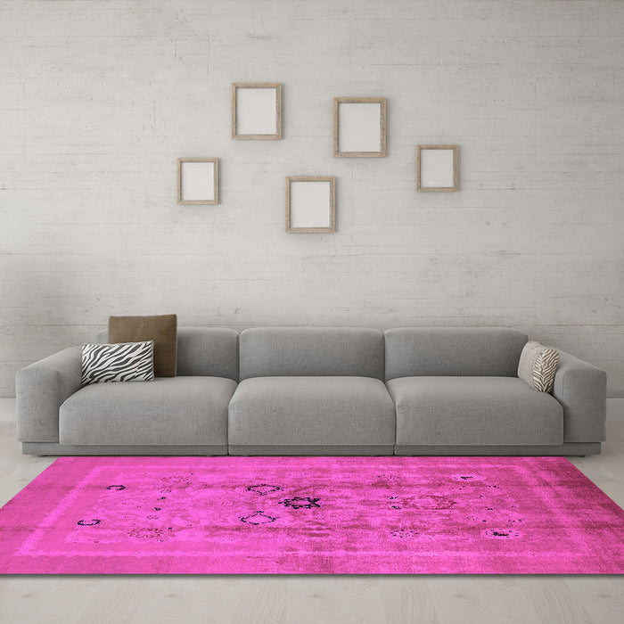 Machine Washable Oriental Pink Industrial Rug in a Living Room, wshurb3112pnk