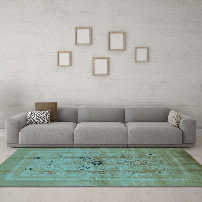 Machine Washable Oriental Light Blue Industrial Rug in a Living Room, wshurb3112lblu
