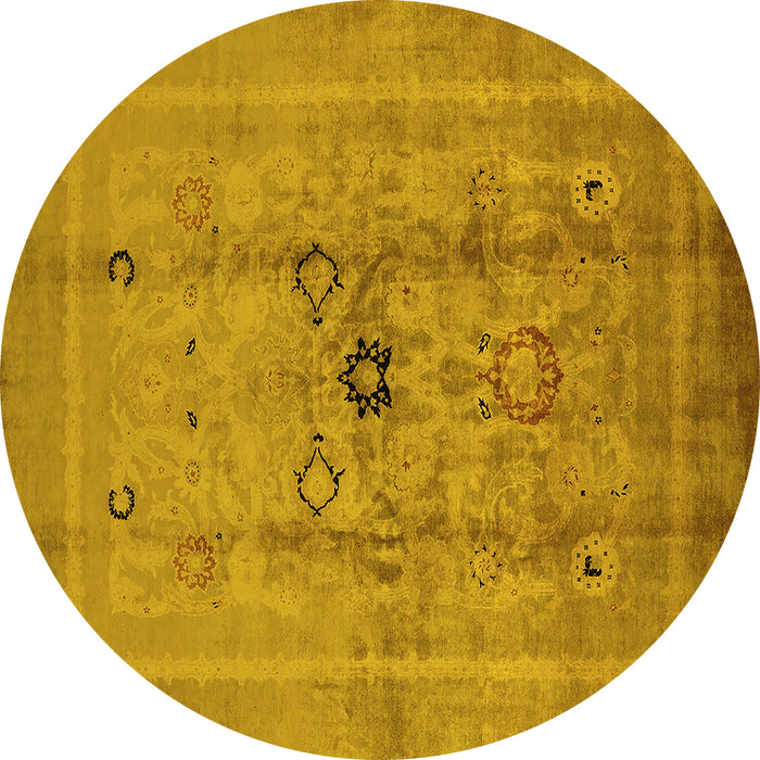 Round Machine Washable Oriental Yellow Industrial Rug, wshurb3112yw